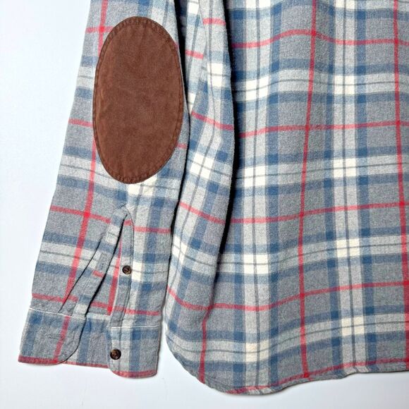 J.Crew Mens Large Gray Plaid Flannel Shirt Elbow Patches Grunge Outdoor Workwear - Picture 7 of 12